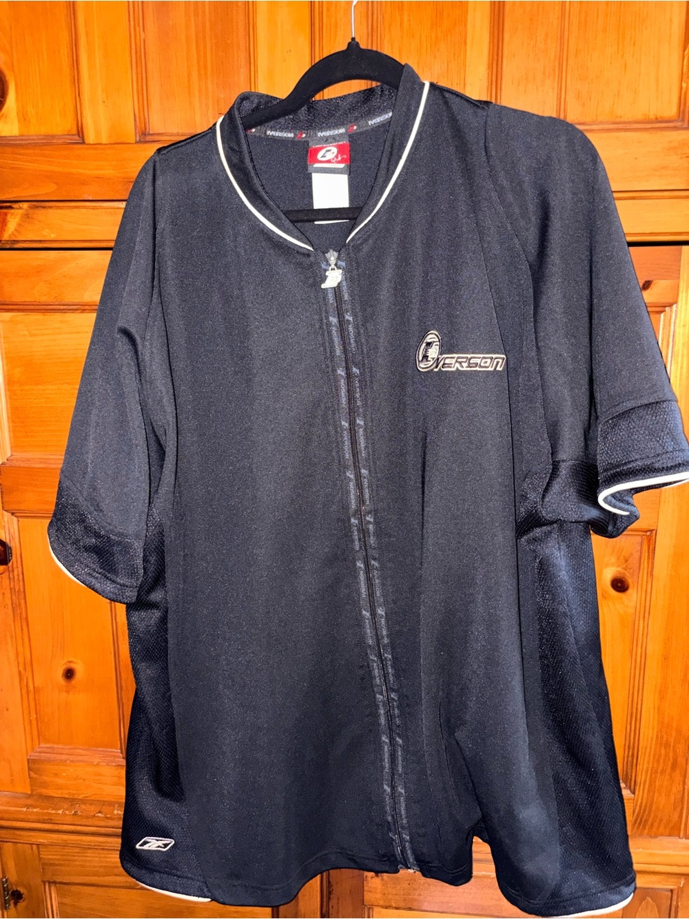 Reebok Iverson Black Short-Sleeve Zip Varsity Jacket with White Piping